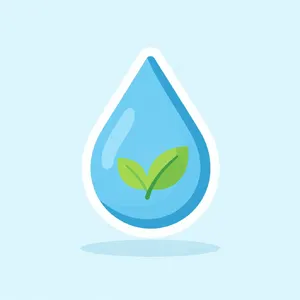 Visual element for an infographic about water conservation. Stylized water droplet icon containing a small green leaf, clean vector art. - Alibaba Z-Image Turbo