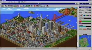 Pixel art cityscape of San Francisco in the iconic SimCity 2000 style, isometric view, detailed skyscrapers, residential areas, clearly identifiable Golden Gate Bridge, Coit Tower, Transamerica Pyramid, surrounded by the classic SimCity 2000 UI elements - Google Nano Banana 2 Lite