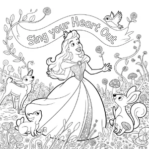A classic Disney-like 2D cartoon princess singing with animals in a forest. - Ideogram Ideogram 3.0 (Quality)