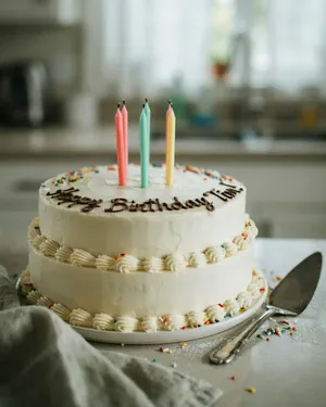 A birthday cake with icing that spells 