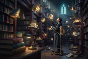 A library where the books are glowing and floating in mid-air, illustrated in a magical realism style with dramatic lighting and rich atmospheric colors. - Ideogram Ideogram 4.0 (Quality)