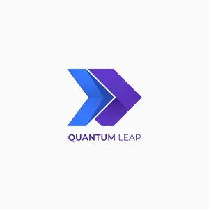 Abstract geometric logo for tech startup 'Quantum Leap', evoking connection & speed, vibrant blue/purple gradient, sharp angles. 'Quantum Leap' as text contained in logo. - Ideogram Ideogram 4.0 (Quality)