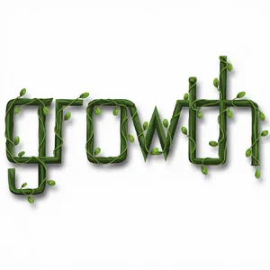 The word 'GROWTH' visualized using stylized plant vines organically forming the letters, green tones, white background, graphic design. - Ideogram Ideogram V2
