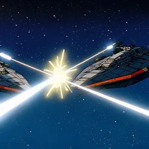 A 90s anime-style space battle scene with giant starships and laser beams. - Krea Krea 2 Large