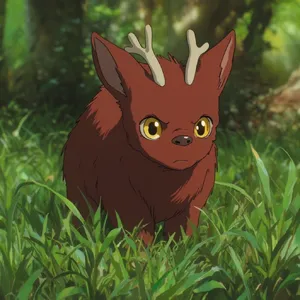 A forest spirit standing among tall trees. Replicate the artistic style of 'Princess Mononoke' by Studio Ghibli, with Miyazaki's detailed environments and mystical creature design. - Krea Krea 2 Large