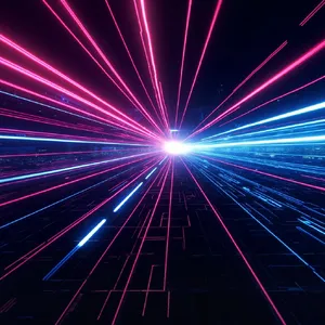 Abstract background graphic, cyberpunk aesthetic, neon pink/blue light trails on dark grid, sense of digital speed, for desktop wallpaper. - Minimax MiniMax Image-01