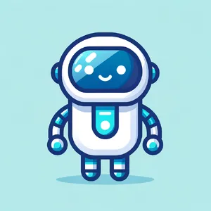 Simple flat vector mascot: friendly smiling robot character 'HelperBot', approachable design, primarily blue and white. - OpenAI DALL-E 3