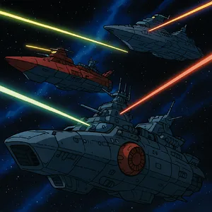 A 90s anime-style space battle scene with giant starships and laser beams. - OpenAI ChatGPT 4o