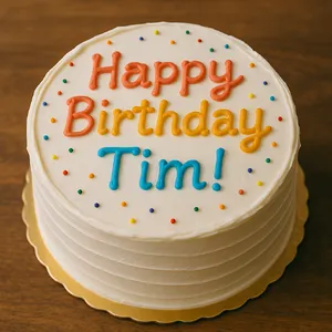 A birthday cake with icing that spells 