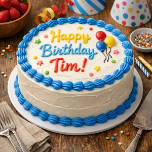 A birthday cake with icing that spells 