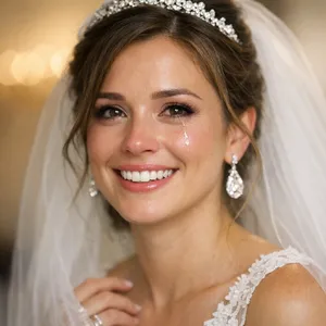 A bride on her wedding day, smiling with tears of joy in her eyes. - OpenAI GPT Image 1.5