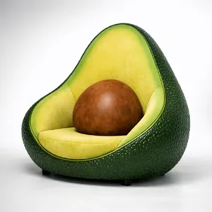 An armchair designed in the shape of an avocado, presented in a contemporary product photography style with professional studio lighting against a minimalist background. - OpenAI GPT Image 1.5