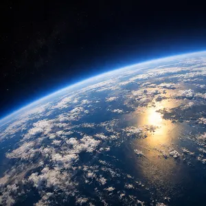 Photorealistic aerial photograph clearly showing the edge of the Earth from space, capturing realistic curvature, atmosphere, and sunlight reflections - OpenAI GPT Image 1.5