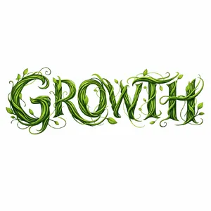 The word 'GROWTH' visualized using stylized plant vines organically forming the letters, green tones, white background, graphic design. - OpenAI GPT Image 1.5