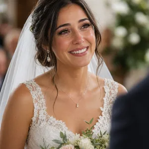 A bride on her wedding day, smiling with tears of joy in her eyes. - OpenAI GPT Image 2