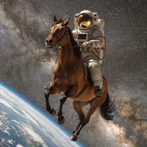 A realistic astronaut being ridden by a horse, photorealistic depiction in outer space with accurate lighting and proportions - Recraft Recraft V4.1