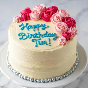 A birthday cake with icing that spells 