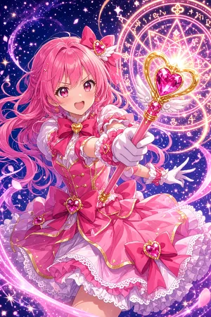 A magical girl character in a frilly dress, casting a spell (classic anime trope). - XAI Grok Imagine 2.0 (Preview)