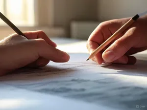 A hand drawing a sketch on paper with a pencil, the hand and pencil tip in clear focus. - XAI Grok 2 Image