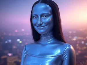 The Mona Lisa reimagined as a futuristic android, rendered in a digital art style that preserves Da Vinci's composition while incorporating sleek cyberpunk aesthetics and technological elements. - XAI Grok 2 Image