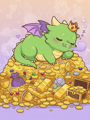 A cute chibi-style dragon sleeping on a pile of gold. - XAI Grok Imagine (Quality)