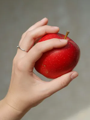 A realistic photo of a hand holding a red apple, with all fingers clearly visible. - XAI Grok Imagine (Quality)