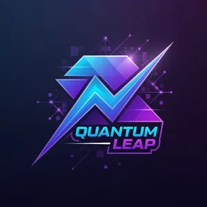 Abstract geometric logo for tech startup 'Quantum Leap', evoking connection & speed, vibrant blue/purple gradient, sharp angles. 'Quantum Leap' as text contained in logo. - XAI Grok Imagine (Quality)