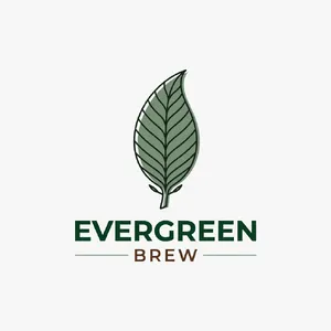 Minimalist logo for a sustainable coffee brand 'Evergreen Brew', single leaf motif, clean lines, vector style, white background. 'Evergreen Brew' contained as text in logo - XAI Grok Imagine (Quality)