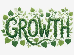 The word 'GROWTH' visualized using stylized plant vines organically forming the letters, green tones, white background, graphic design. - XAI Grok Imagine (Quality)