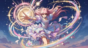 A magical girl character in a frilly dress, casting a spell (classic anime trope). - XAI Grok Imagine