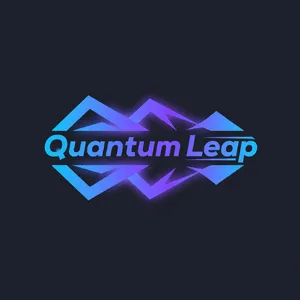 Abstract geometric logo for tech startup 'Quantum Leap', evoking connection & speed, vibrant blue/purple gradient, sharp angles. 'Quantum Leap' as text contained in logo. - XAI Grok Imagine