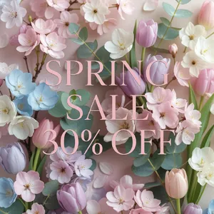 Instagram post graphic: 'SPRING SALE 30% OFF'. Floral background, pastel colors, elegant serif font style visually integrated. - XAI Grok Imagine