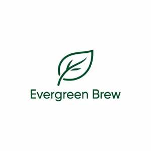 Minimalist logo for a sustainable coffee brand 'Evergreen Brew', single leaf motif, clean lines, vector style, white background. 'Evergreen Brew' contained as text in logo - XAI Grok Imagine