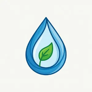Visual element for an infographic about water conservation. Stylized water droplet icon containing a small green leaf, clean vector art. - XAI Grok Imagine